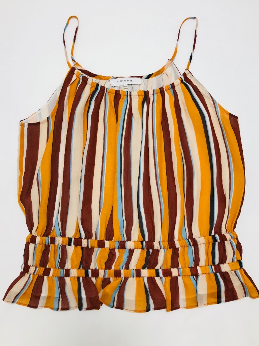 Gorgeous FRAME Silk Smocked Tank in Sunrise Multi Size M